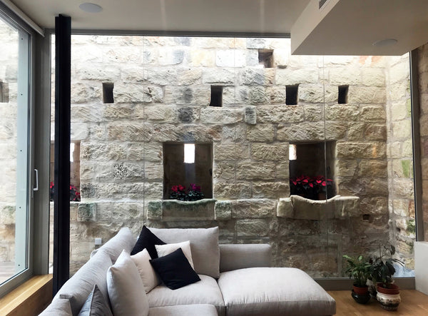 interior residence glass walls white sofa malta house