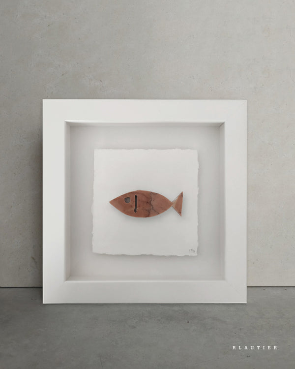 shapes of nature fish marble rosso alicante marble stone art piece framed artwork