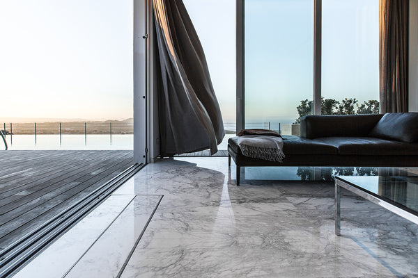 bianco statuario tv hidden floor luxury open air living room