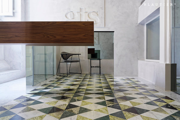Mosaic flooring GTS offices Malta Verde Alpi, Irish Green and Griggio Amani.