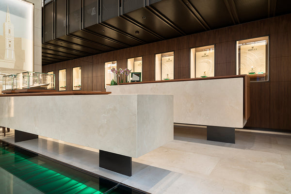 Crema marfil marble counter Rolex Boutique Valleta Malta