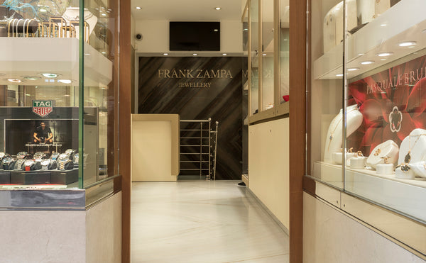 crema marfil plinth and bianco lasa marble for floor Frank Zampa Jewellery Malta