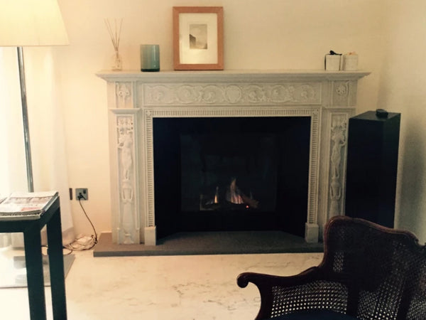 marble mantel with objects