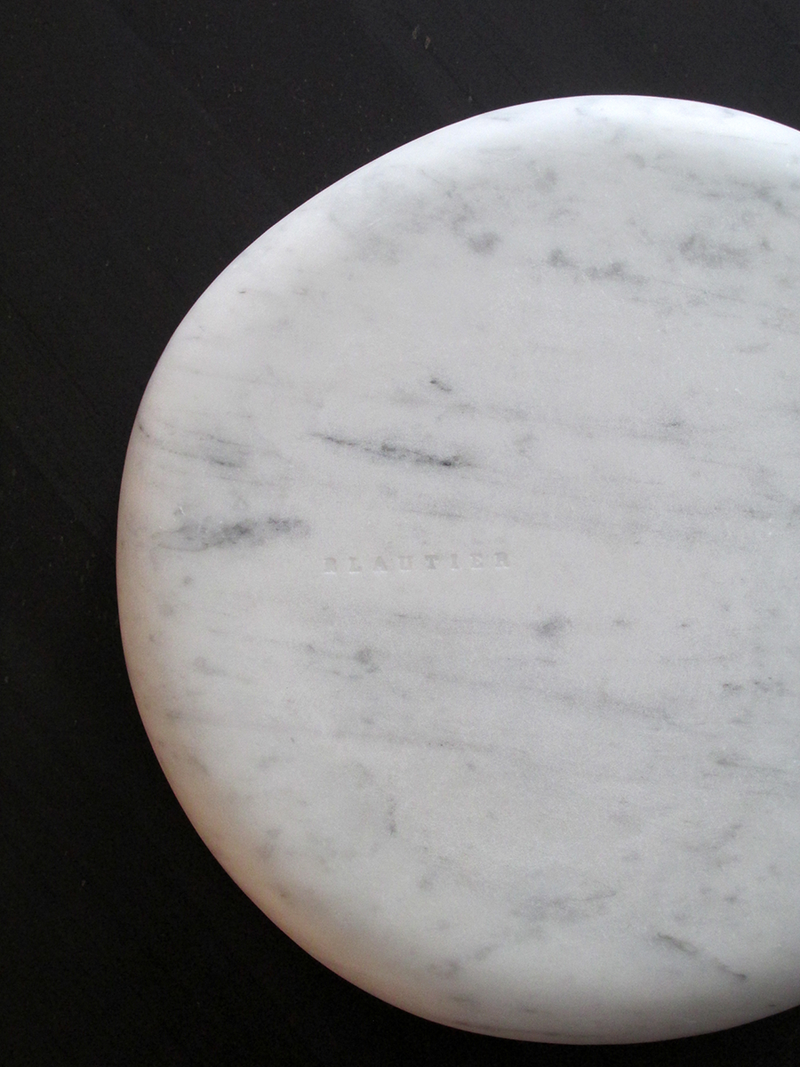 centre piece bianco carrara white marble object Ombra natural stone Malta black background