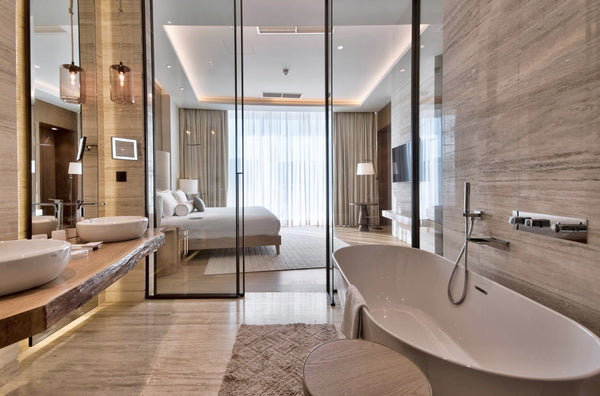 travertino bianco venato bathroom golden sands hotel natural stone malta
