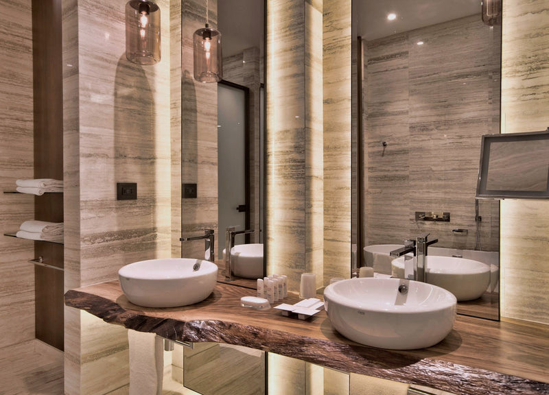 travertine bianco venato bathroom golden sands hotel natural stone malta rlautier