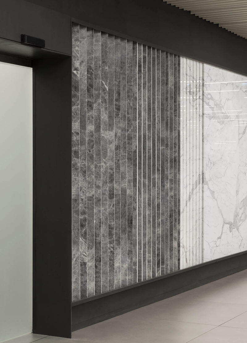 emperador grey marble tile slab malta airport feature wall
